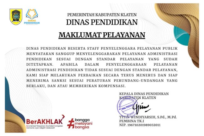 MAKLUMAT PELAYANAN DINAS PENDIDIKAN
