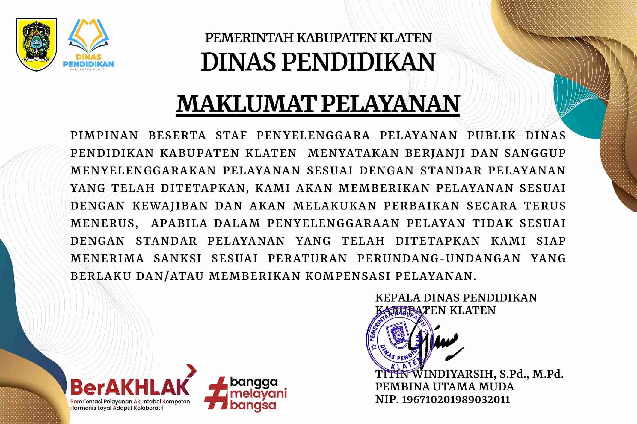 Maklumat Pelayanan Dinas Pendidikan Kabupaten Klaten