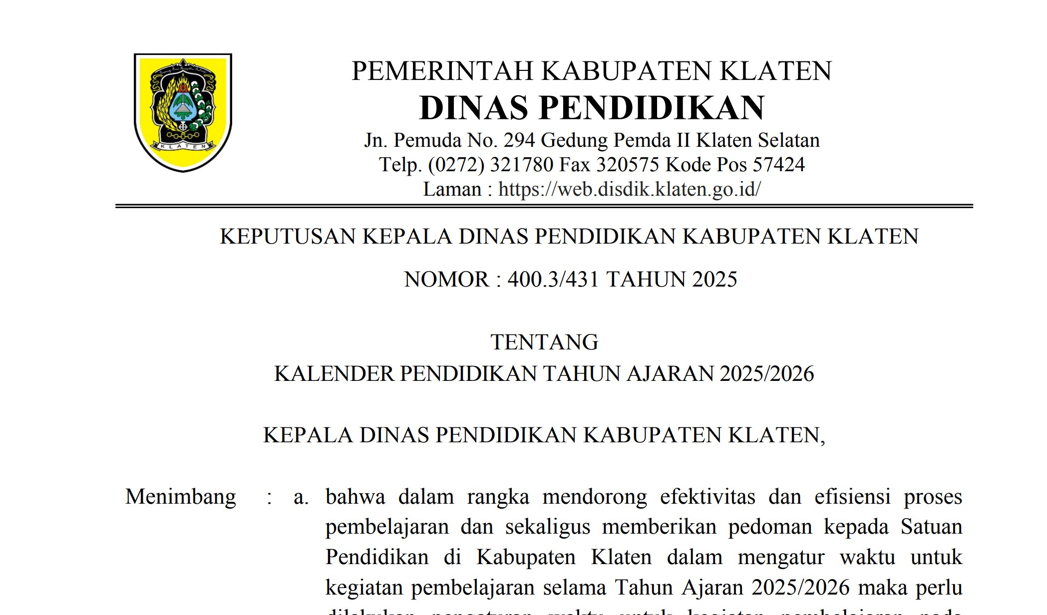 Kalender Pendidikan Tahun Ajaran 2025/2026
