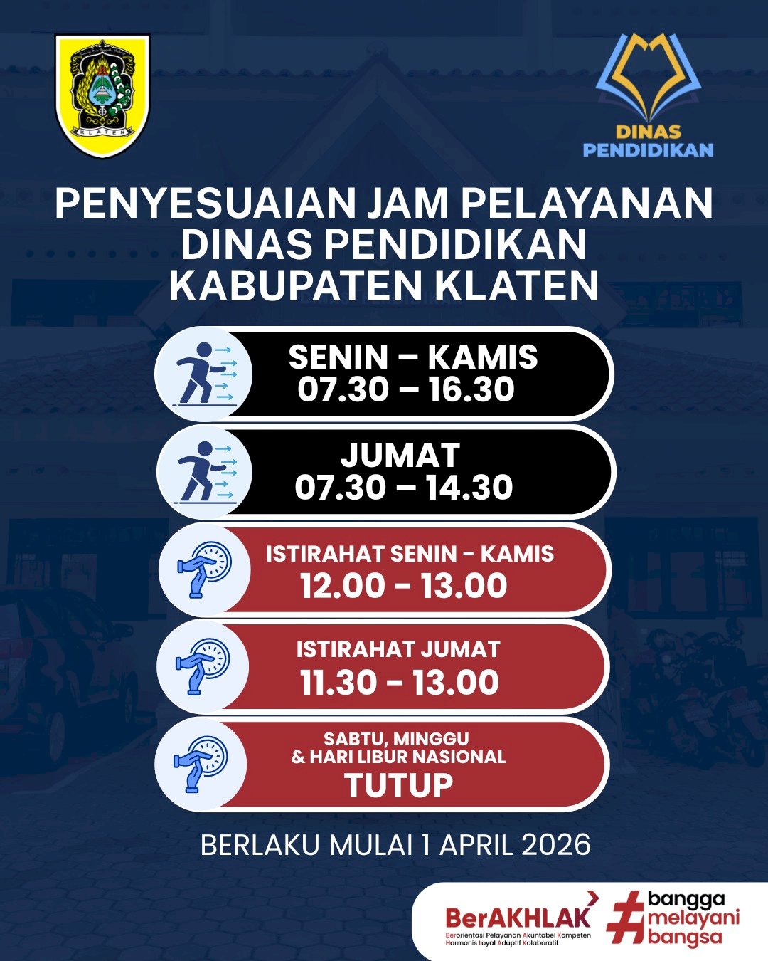 Penyesuaian Jam Pelayanan Dinas Pendidikan Kabupaten Klaten